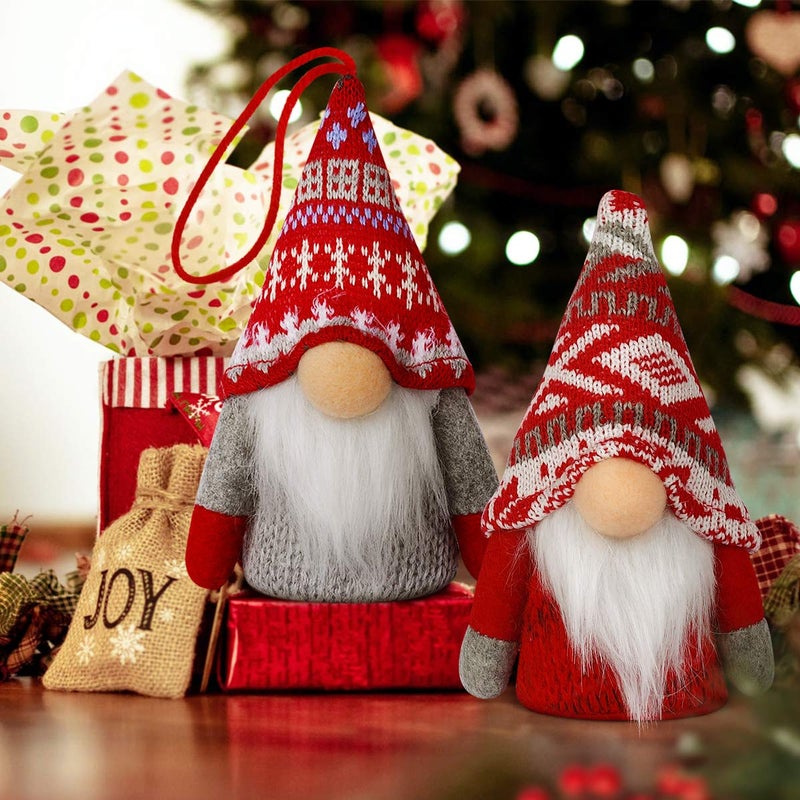 KMUYSL Christmas Gnome Ornaments, 4 Pack Christmas Tree Decorations Handmade Swedish Santa Gnomes Ornaments Lights Scandinavian Plush Elf Table Home Decor, Christmas Tree Hanging Decoration - Image 4